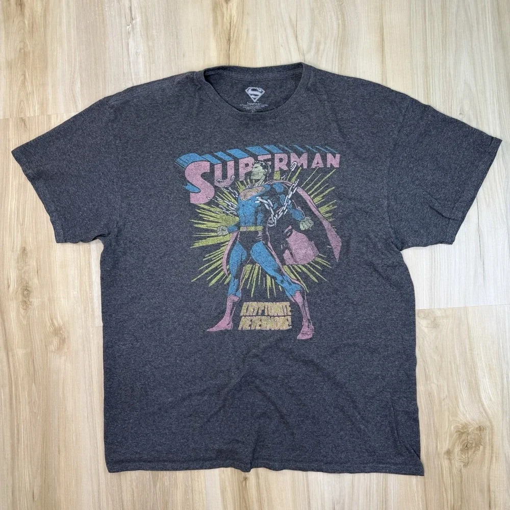 Superman DC Comics Graphic T-Shirt Mens Marge Black Solid Short Sleeve Retro XL